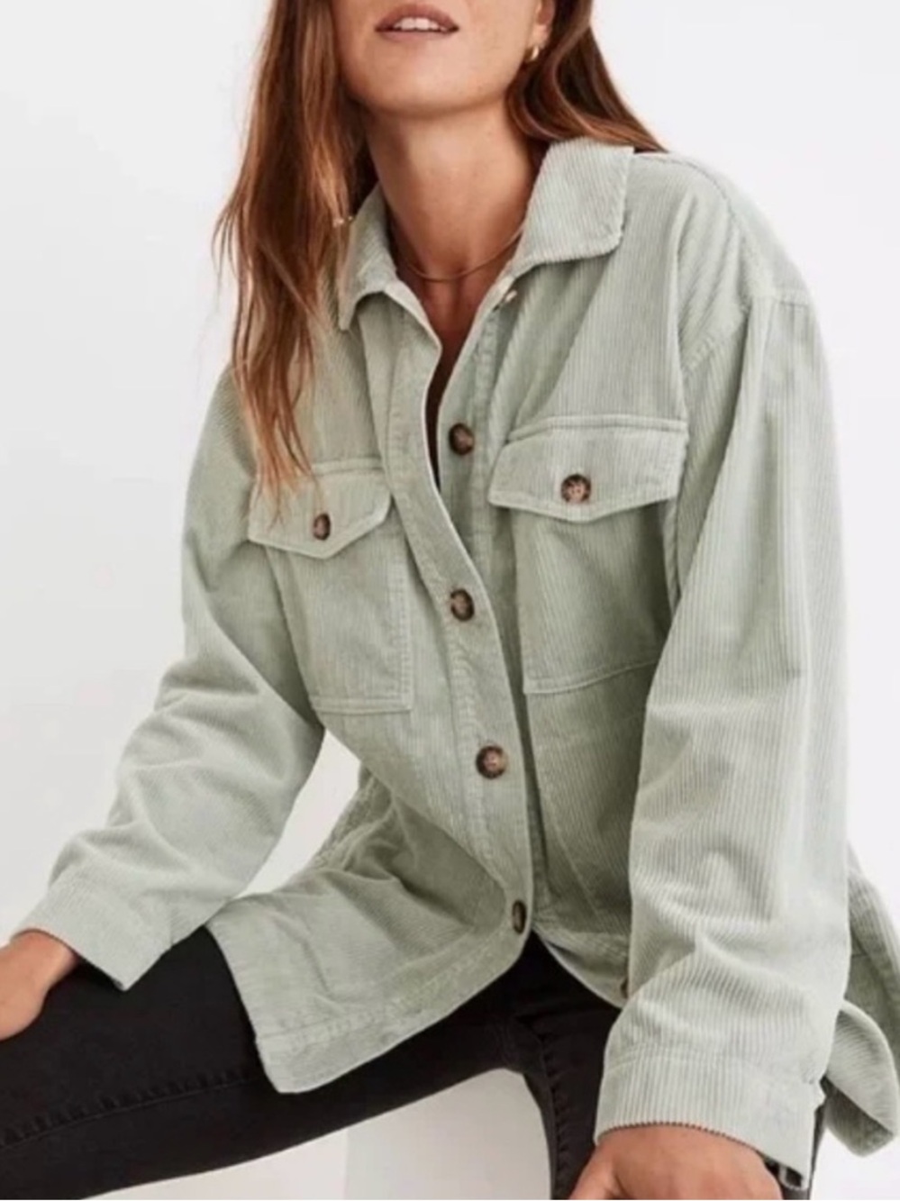 Madewell Corduroy Yorkway Shirt Jacket Shacket Sage Mist Green Oversized XL $88